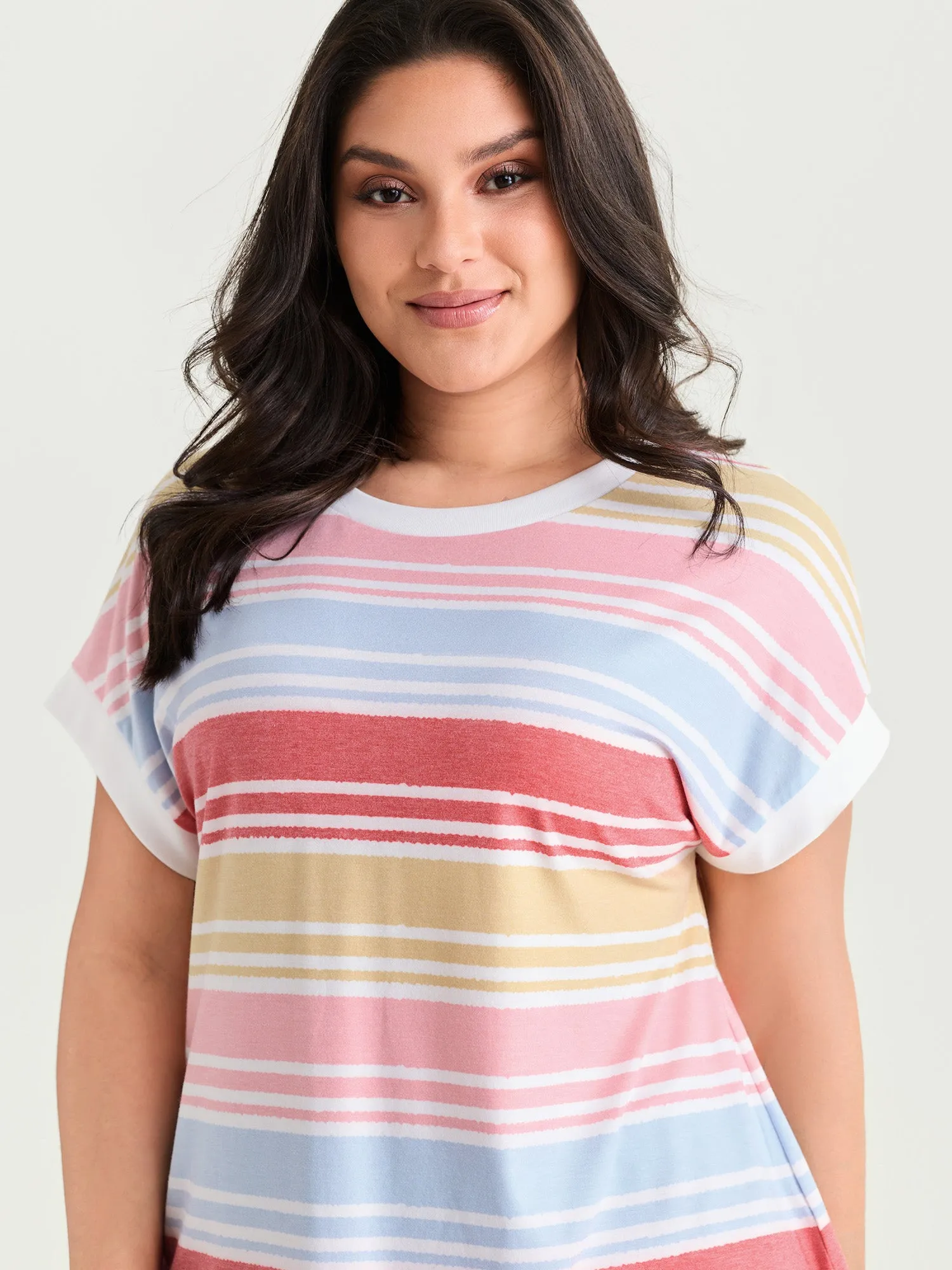 Supersoft Multicolor Striped Round Neck T-Shirt sold by Bloomchic product image thumbnail 2