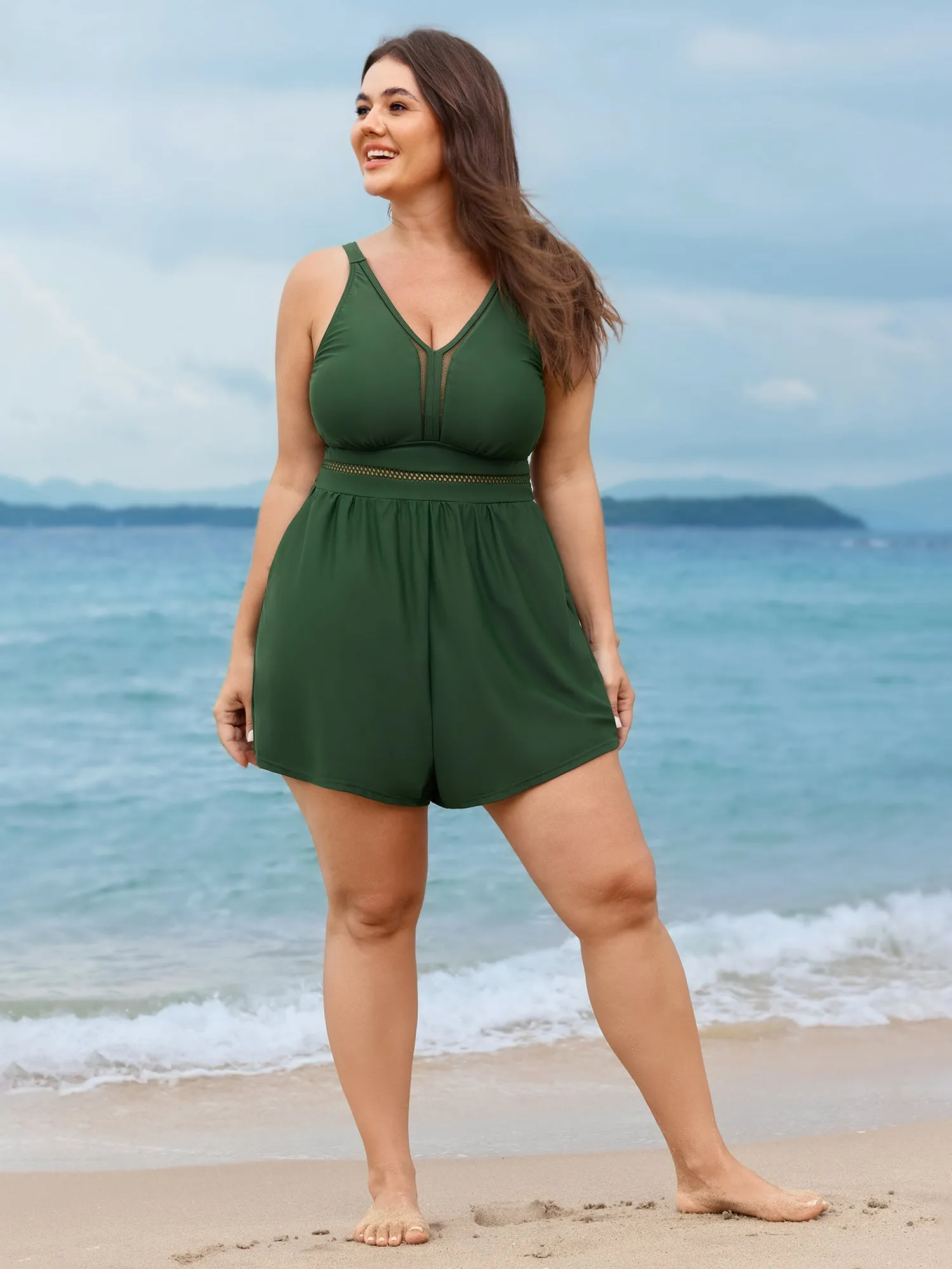 Sheer Mesh Panel V-Neck One-Piece Swimsuit sold by Bloomchic product image thumbnail 3