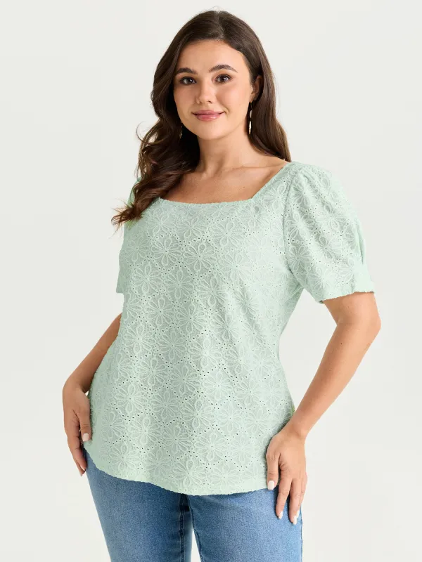 Textured Button Detail Square Neckline Knit Top made by Bloomchic
