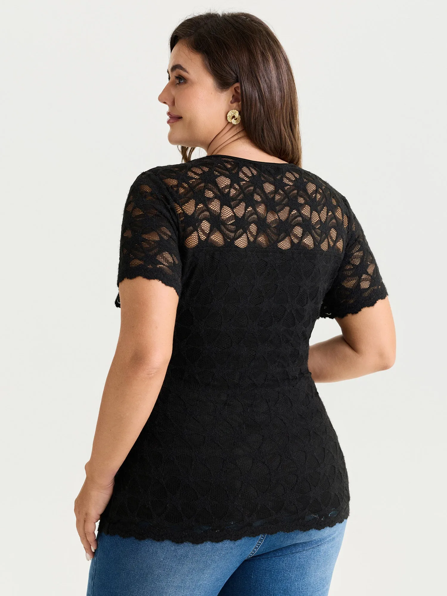 Sheer Lace Round Neck Knit Top sold by Bloomchic product image thumbnail 4