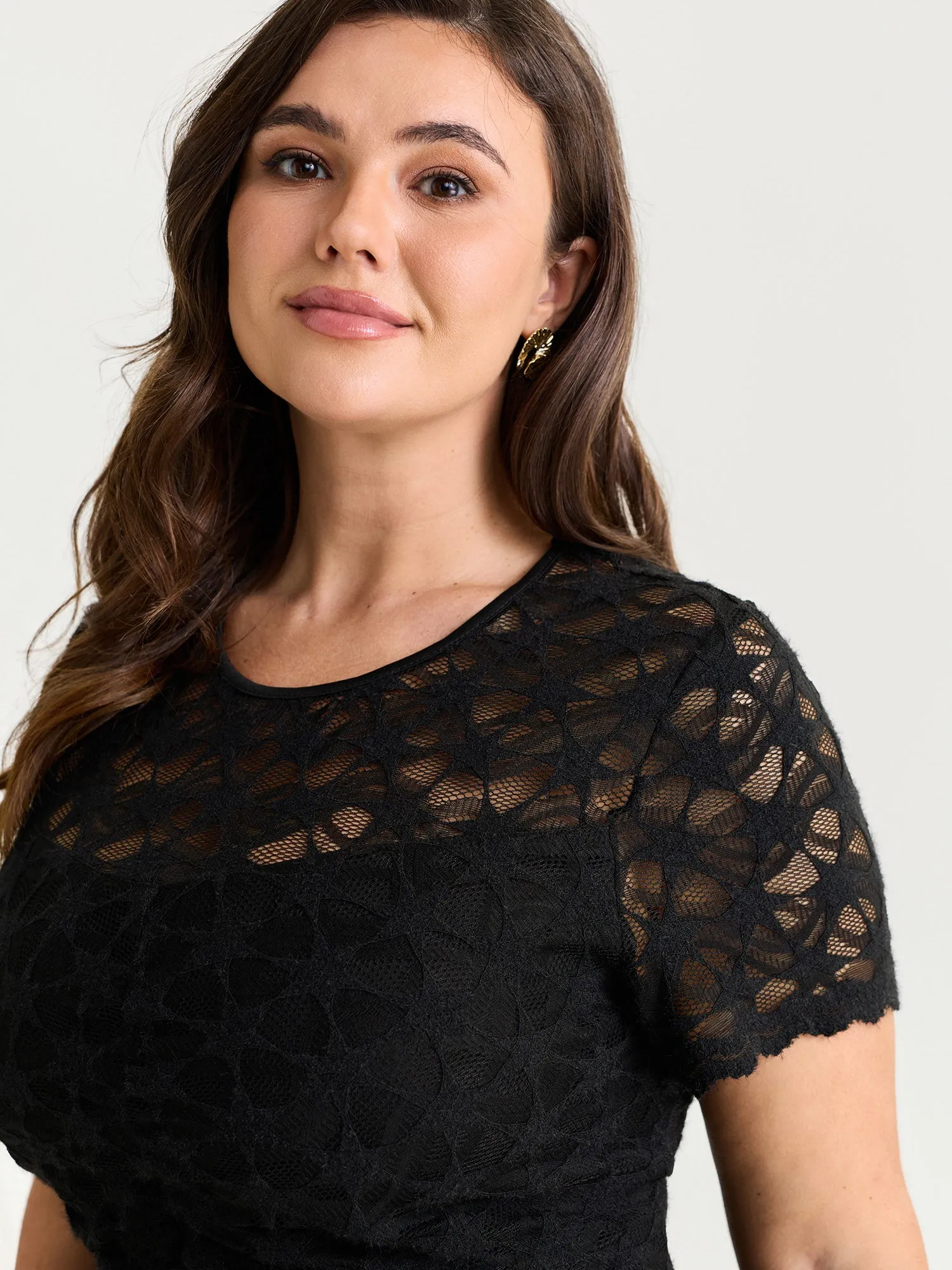 Sheer Lace Round Neck Knit Top sold by Bloomchic product image thumbnail 2