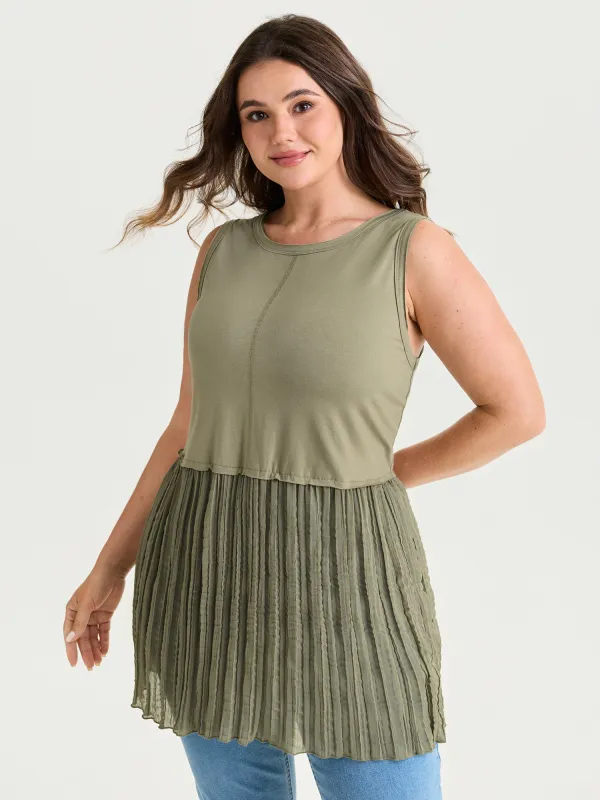 Pleated Flowy Long Sleeveless T-Shirt made by Bloomchic