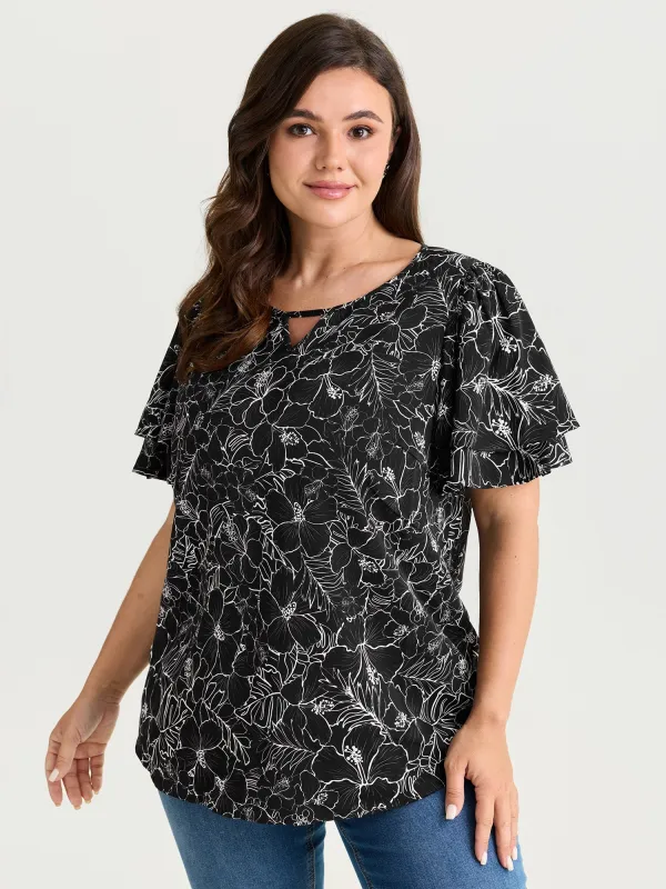 Floral Print Layered Ruffled Sleeve Blouse made by Bloomchic