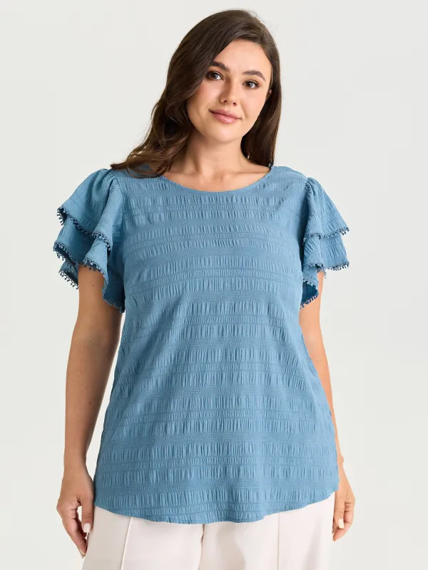 Textured Layered Ruffled Sleeve Blouse made by Bloomchic