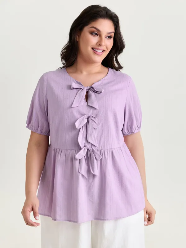 Texture Bow-Front Detail Plain Blouse made by Bloomchic