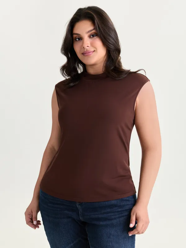 Stretchy Mock Neckline Plain T-Shirt made by Bloomchic