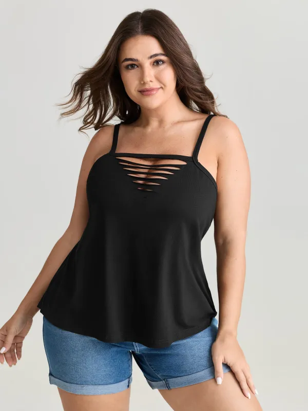 Cotton Stretchy Cut-Out Neckline Tank Top made by Bloomchic
