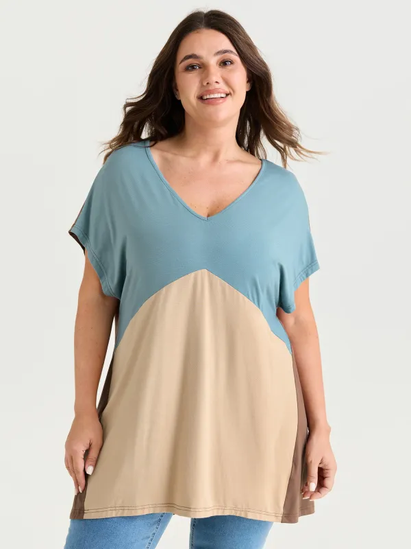 Supersoft Colorblock Drop Shoulder Knit Top made by Bloomchic