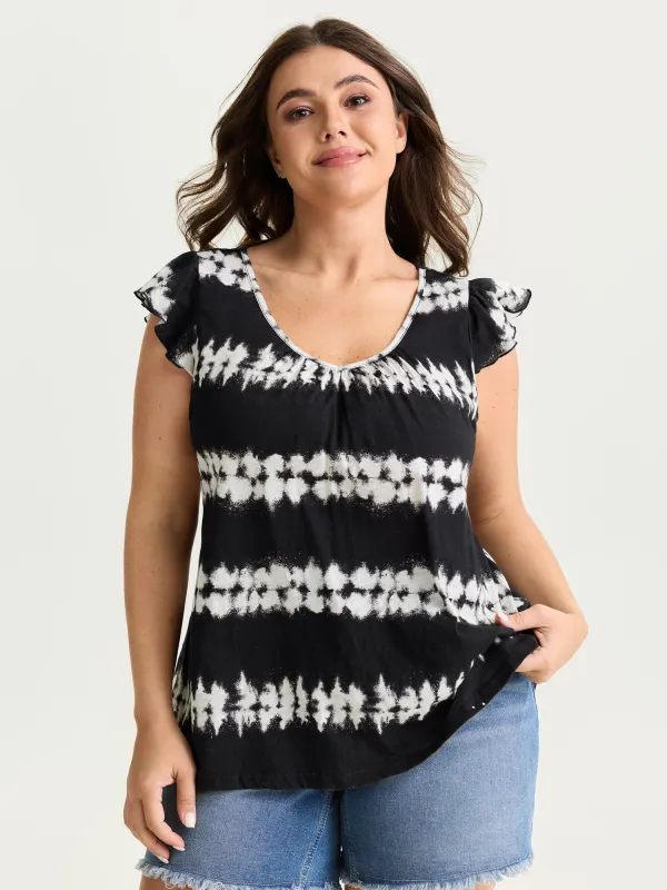 Cotton Stretchy Tie-Dye Effect Stripes Knit Top made by Bloomchic