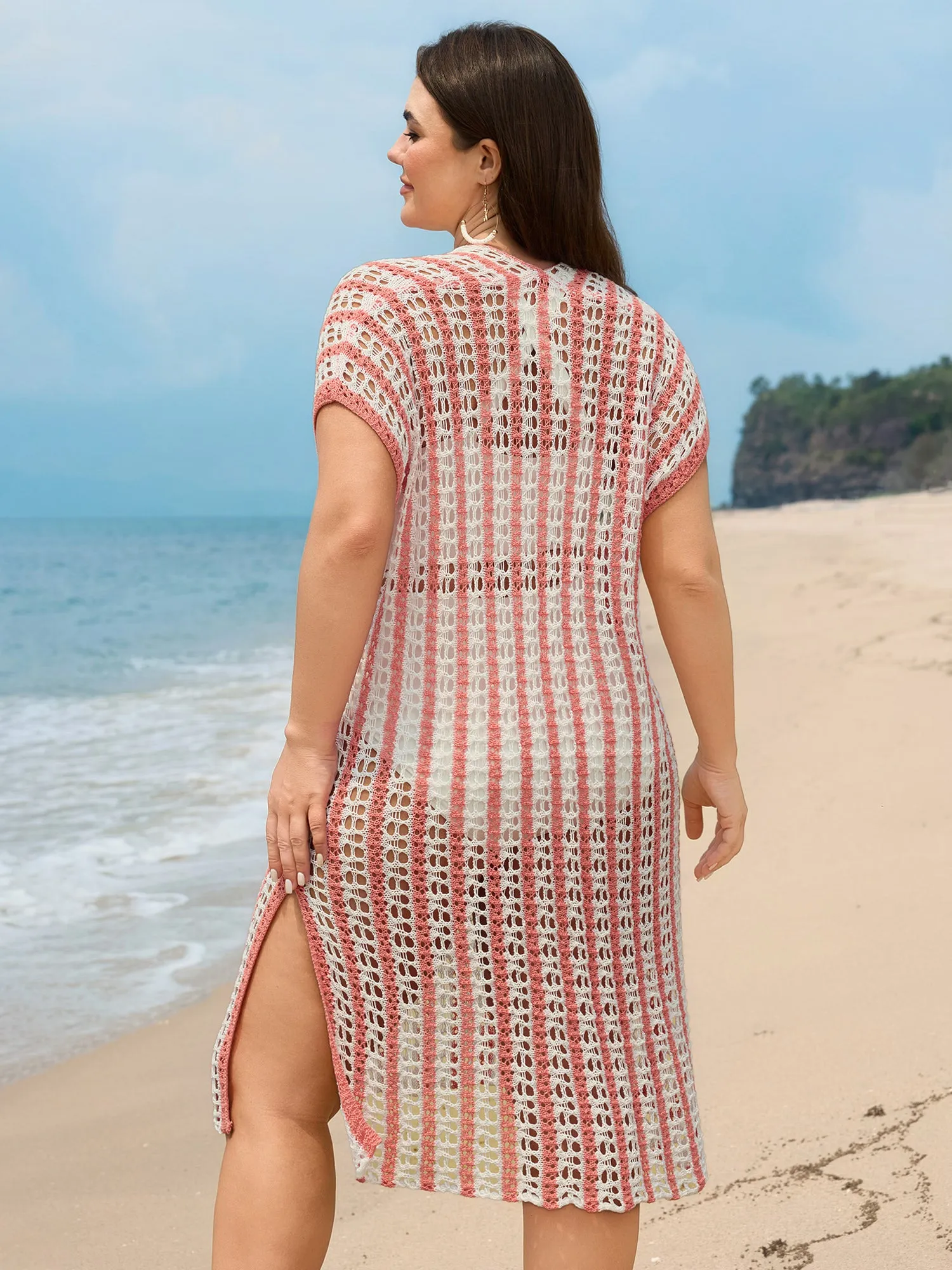Crocheted Color Contrast Sheer Swim Cover-Up sold by Bloomchic product image thumbnail 4