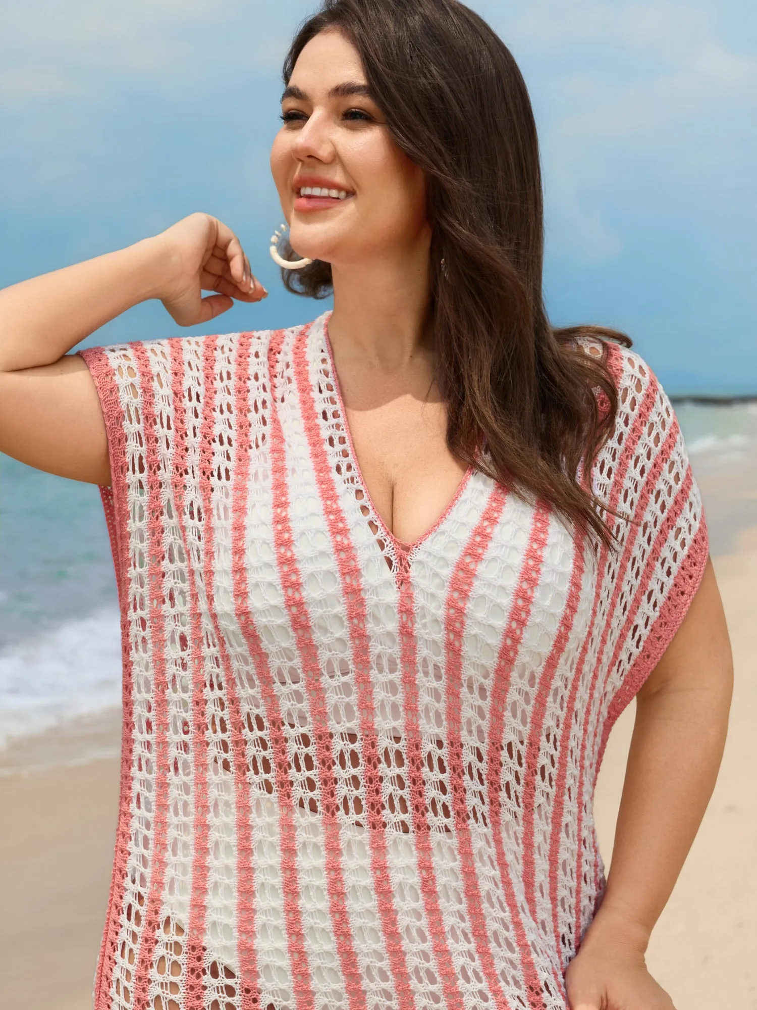 Crocheted Color Contrast Sheer Swim Cover-Up sold by Bloomchic product image thumbnail 2