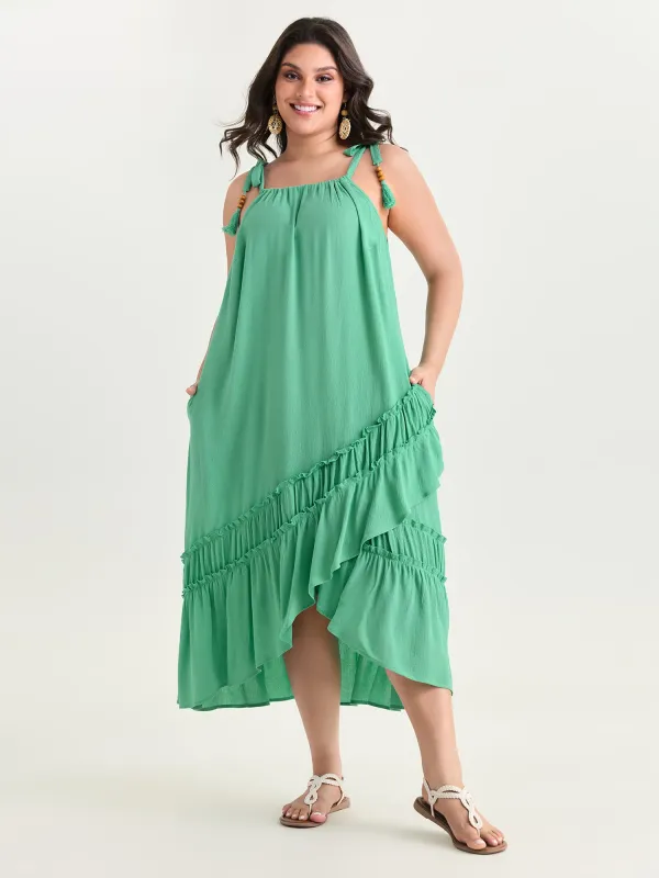 Asymmetrical Ruffled Wrap Hem Midi Dress made by Bloomchic