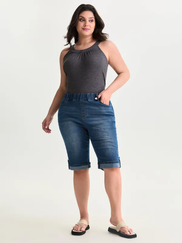 Pull-On Stretchy Denim Shorts made by Bloomchic