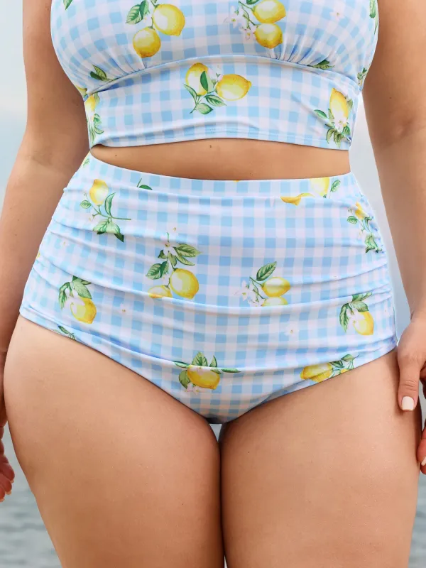 Fresh Lemon Print High Waisted Swim Bottoms made by Bloomchic