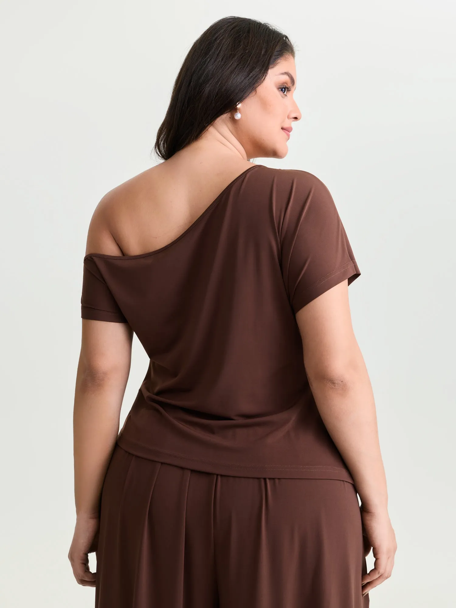 Supersoft Stretchy One-Shoulder Ruched Knit Top sold by Bloomchic product image thumbnail 5