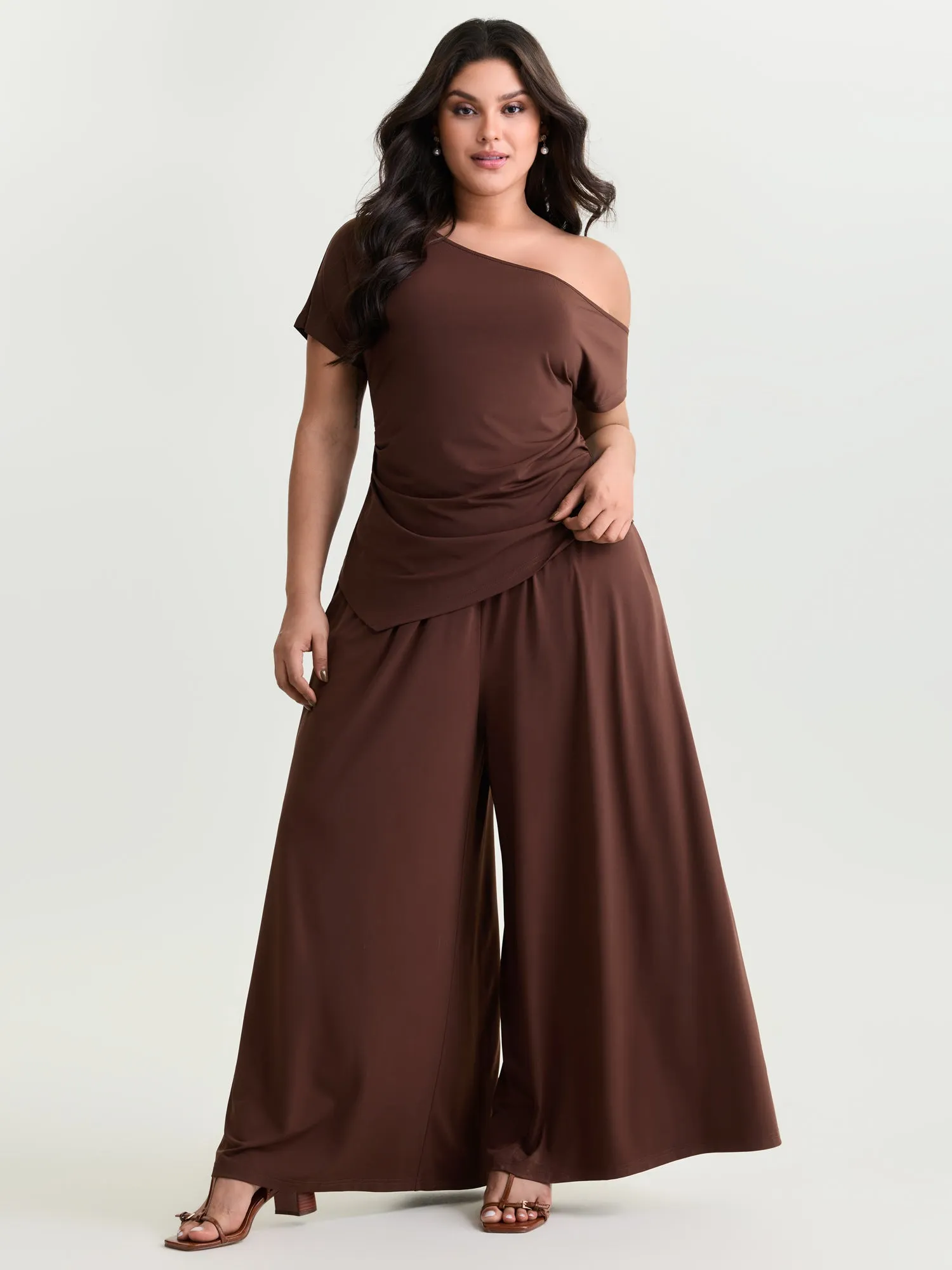 Supersoft Stretchy One-Shoulder Ruched Knit Top sold by Bloomchic product image thumbnail 3
