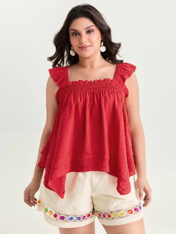 Shirred Neckline Asymmetrical Hem Blouse made by Bloomchic