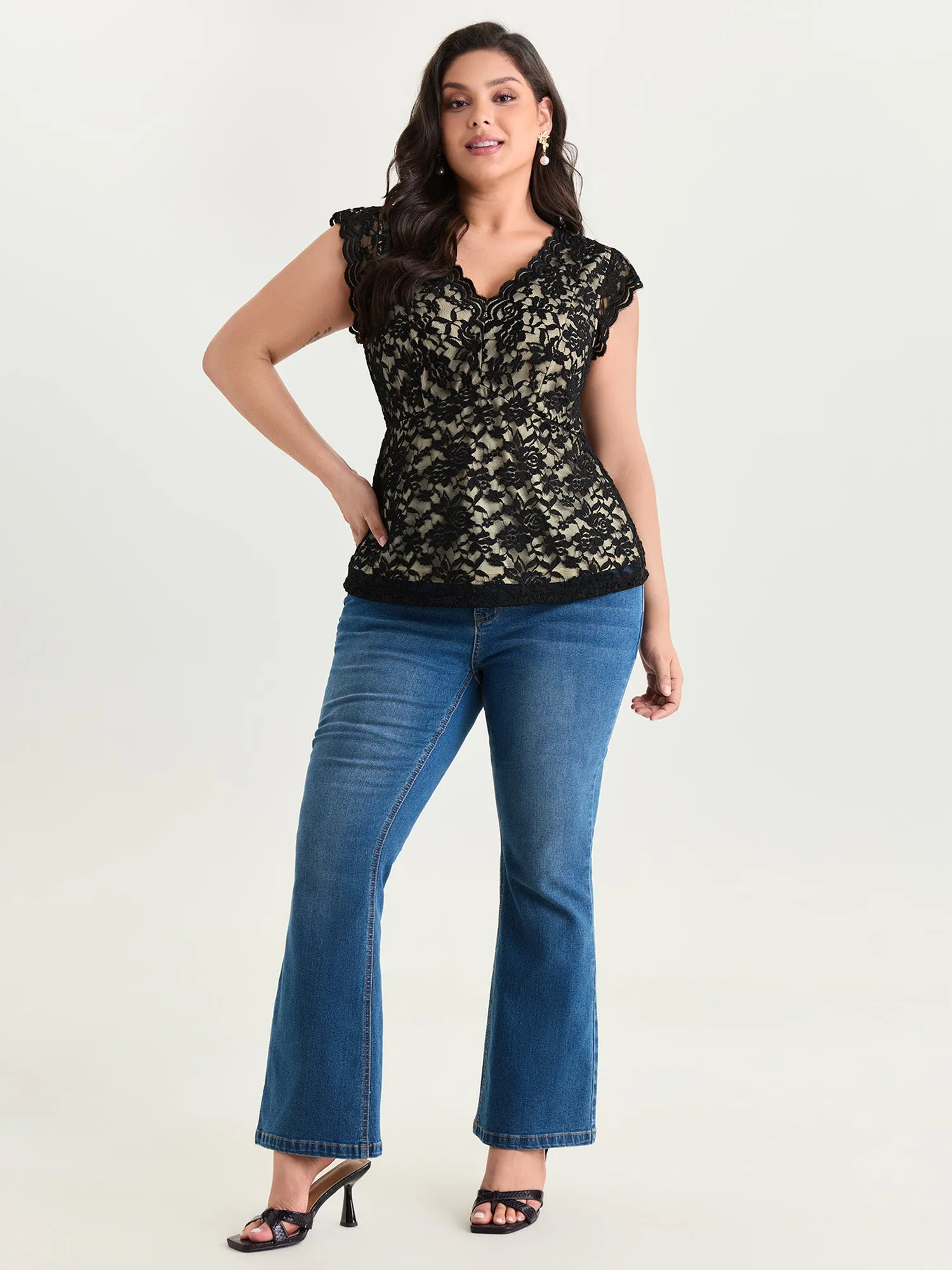 Floral Lace Mesh V-Neck Top sold by Bloomchic product image thumbnail 3