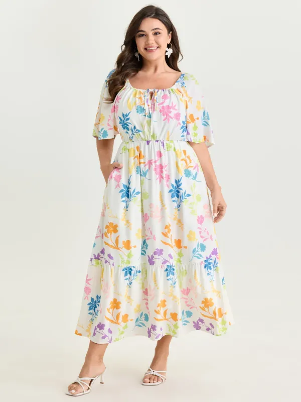 Colorful Floral Print Waist Defining Maxi Dress made by Bloomchic