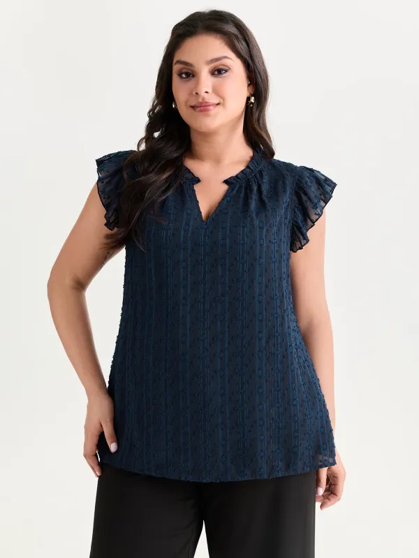 Textured Ruffled Notched Collar Blouse made by Bloomchic