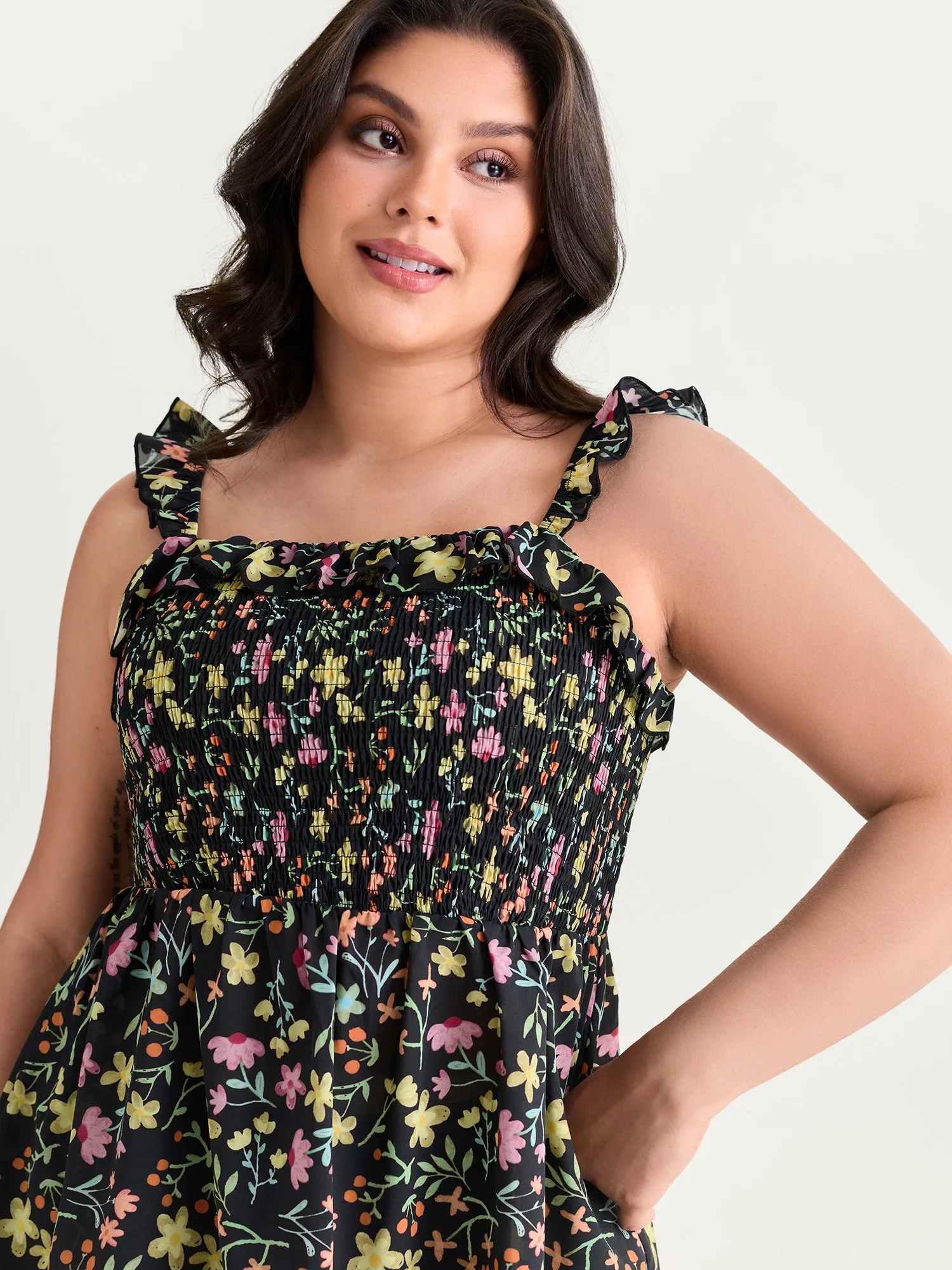 Floral Print Shirred Fit And Flare Tank Top sold by Bloomchic product image thumbnail 2