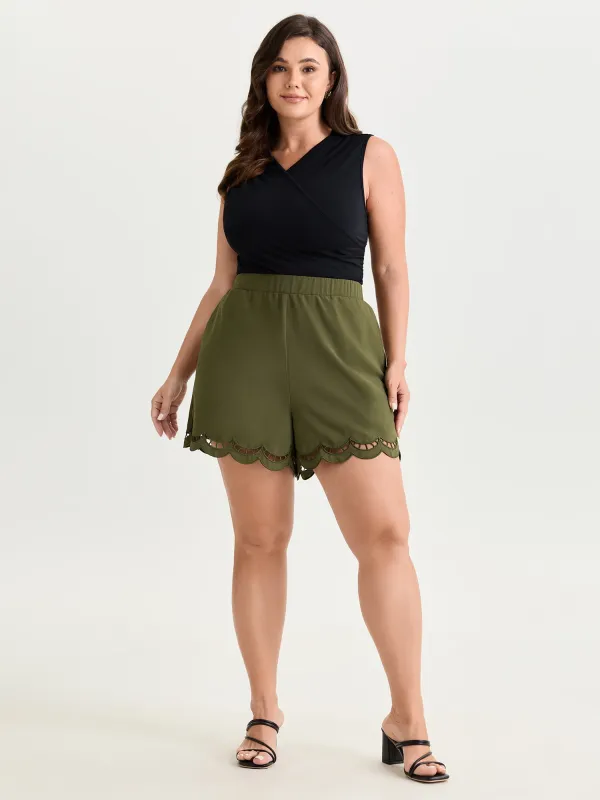 Pull-On Embroidered Scalloped Hem Shorts made by Bloomchic