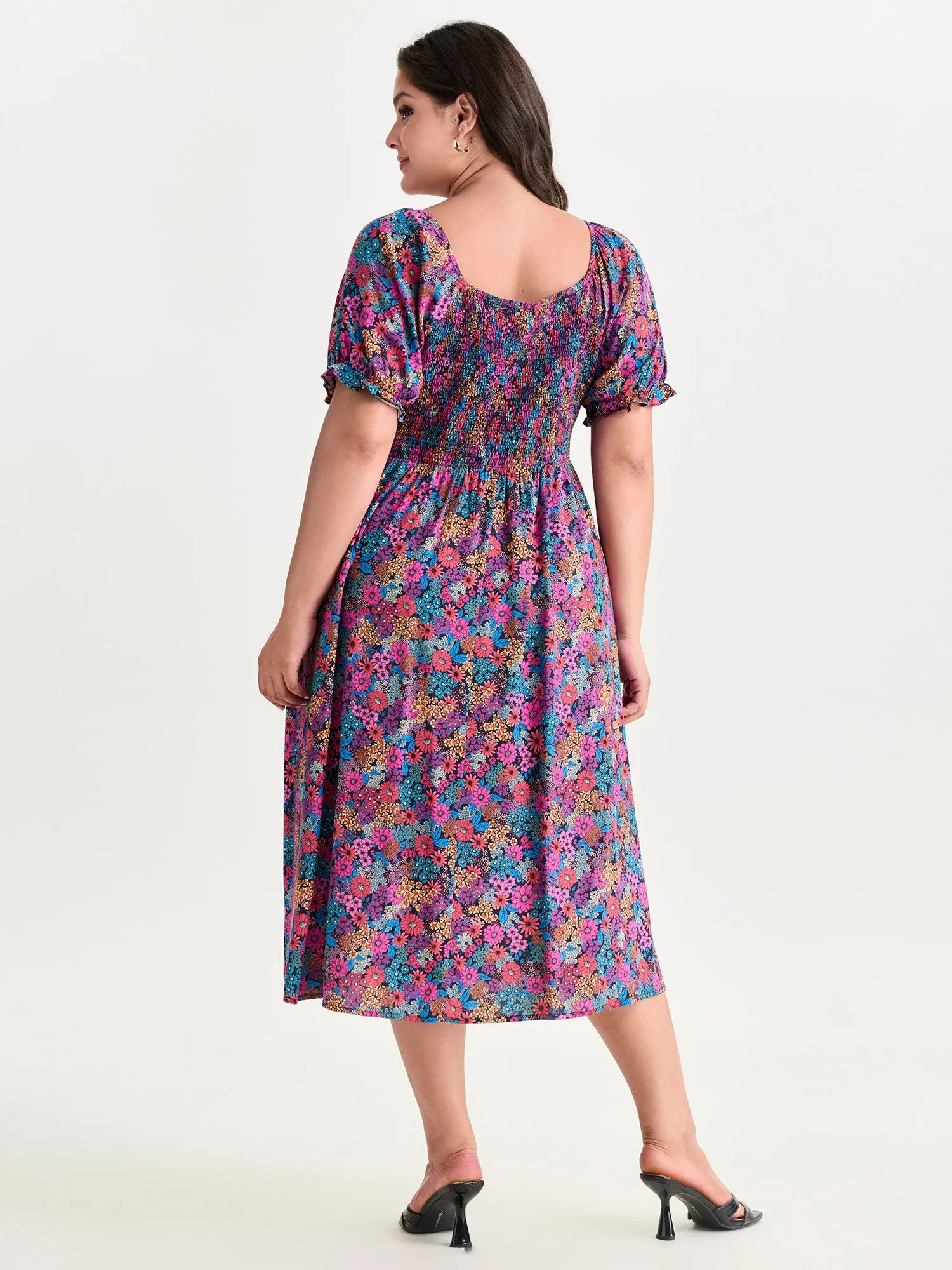 Sweet Floral Print Puff Sleeve Midi Dress sold by Bloomchic product image thumbnail 3