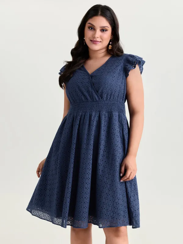 Cotton Textured Wrap Neckline Layered Sleeve Mini Dress made by Bloomchic