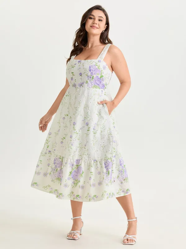 Floral Garden Print Wide Straps Midi Dress made by Bloomchic