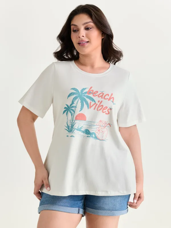 Cotton Beach Vibes Print T-Shirt made by Bloomchic