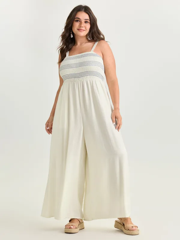 Shirred Sleeveless Wide Leg Jumpsuit made by Bloomchic