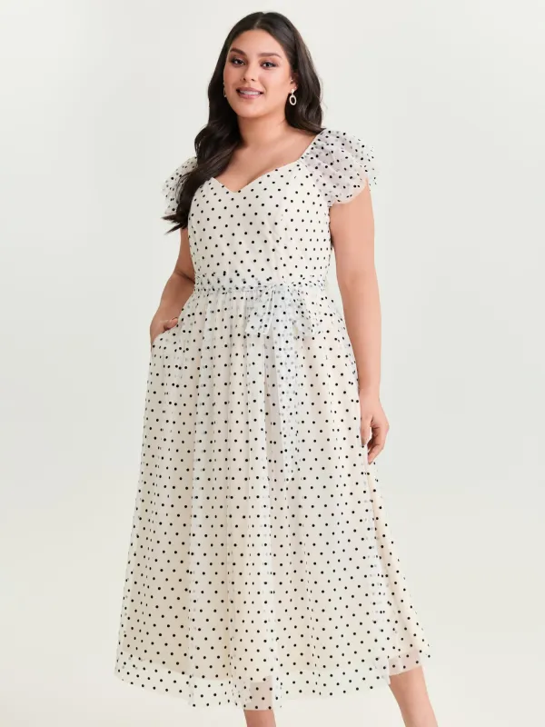 Polka Dot Charm Shirred Sheer Midi Dress made by Bloomchic