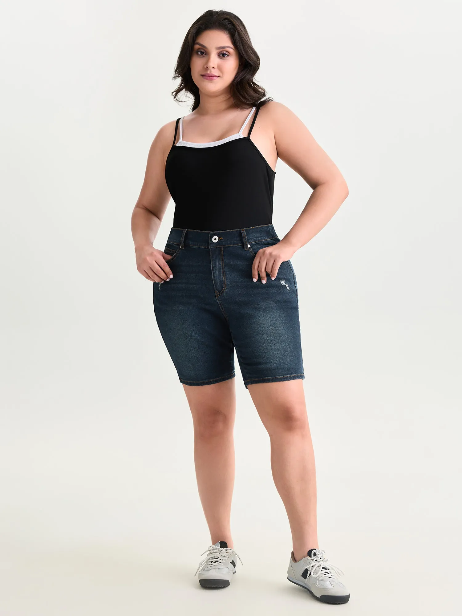 Stretchy Back Elastic Waistband Denim Shorts sold by Bloomchic product image thumbnail 2