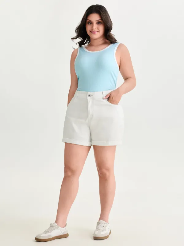 Cotton Stretchy Straight-Leg Denim Shorts made by Bloomchic