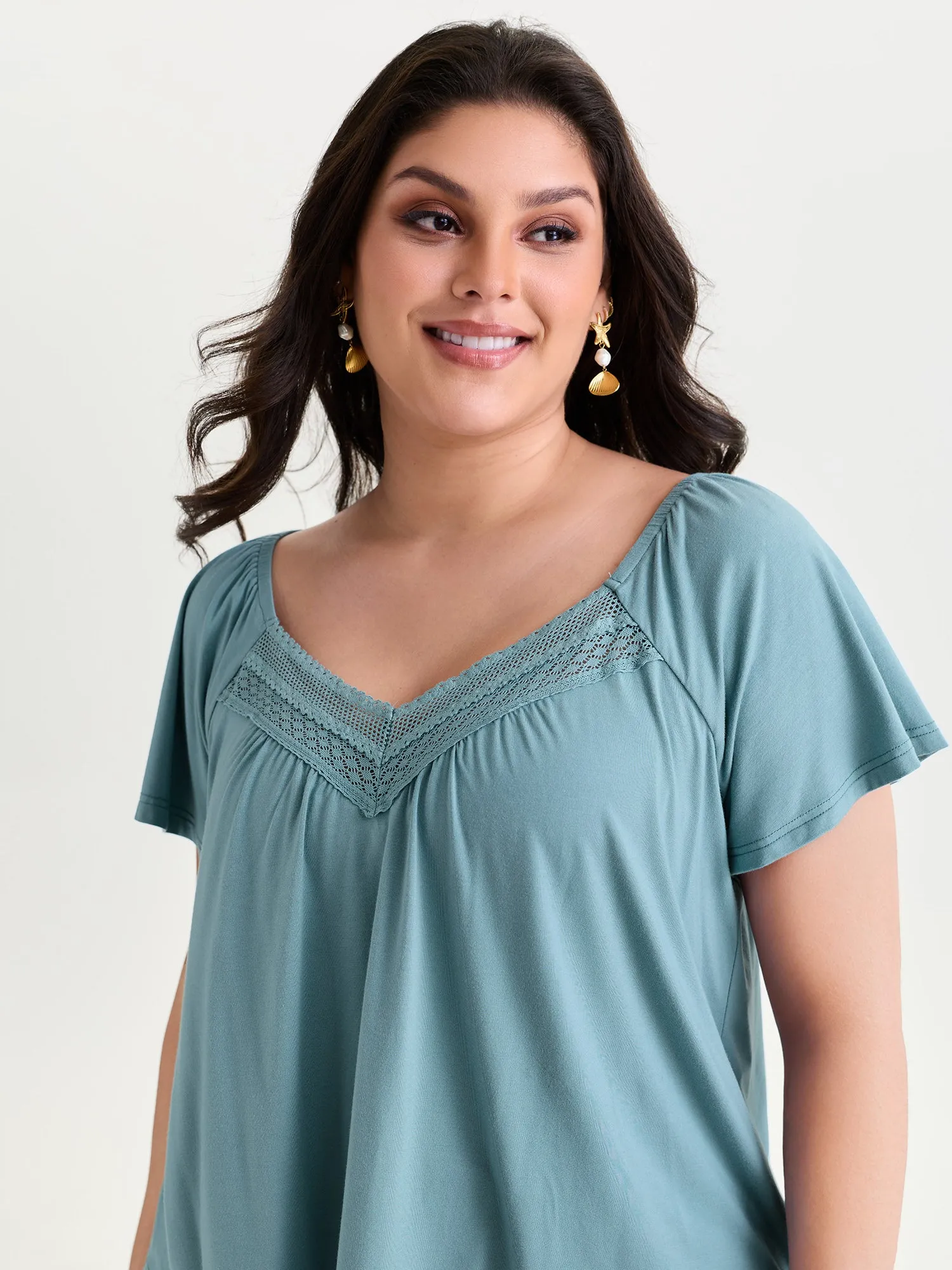 Breathable Lace Neckline Relaxed-Fit Top sold by Bloomchic product image thumbnail 2