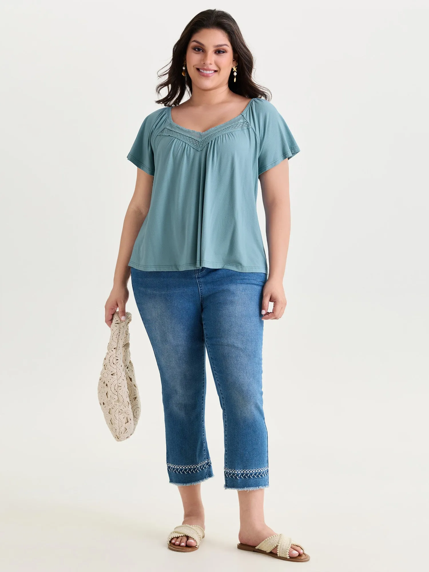 Breathable Lace Neckline Relaxed-Fit Top sold by Bloomchic product image thumbnail 3