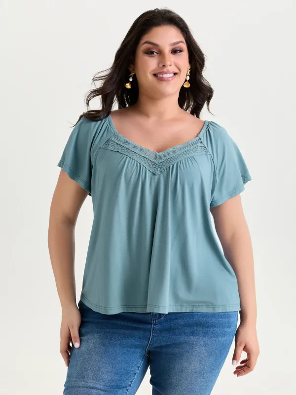 Breathable Lace Neckline Relaxed-Fit Top made by Bloomchic