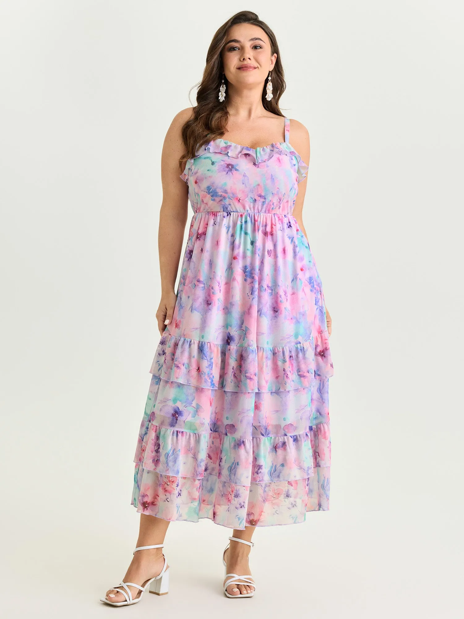 Soft Floral Mesh Print Flowy Maxi Dress sold by Bloomchic