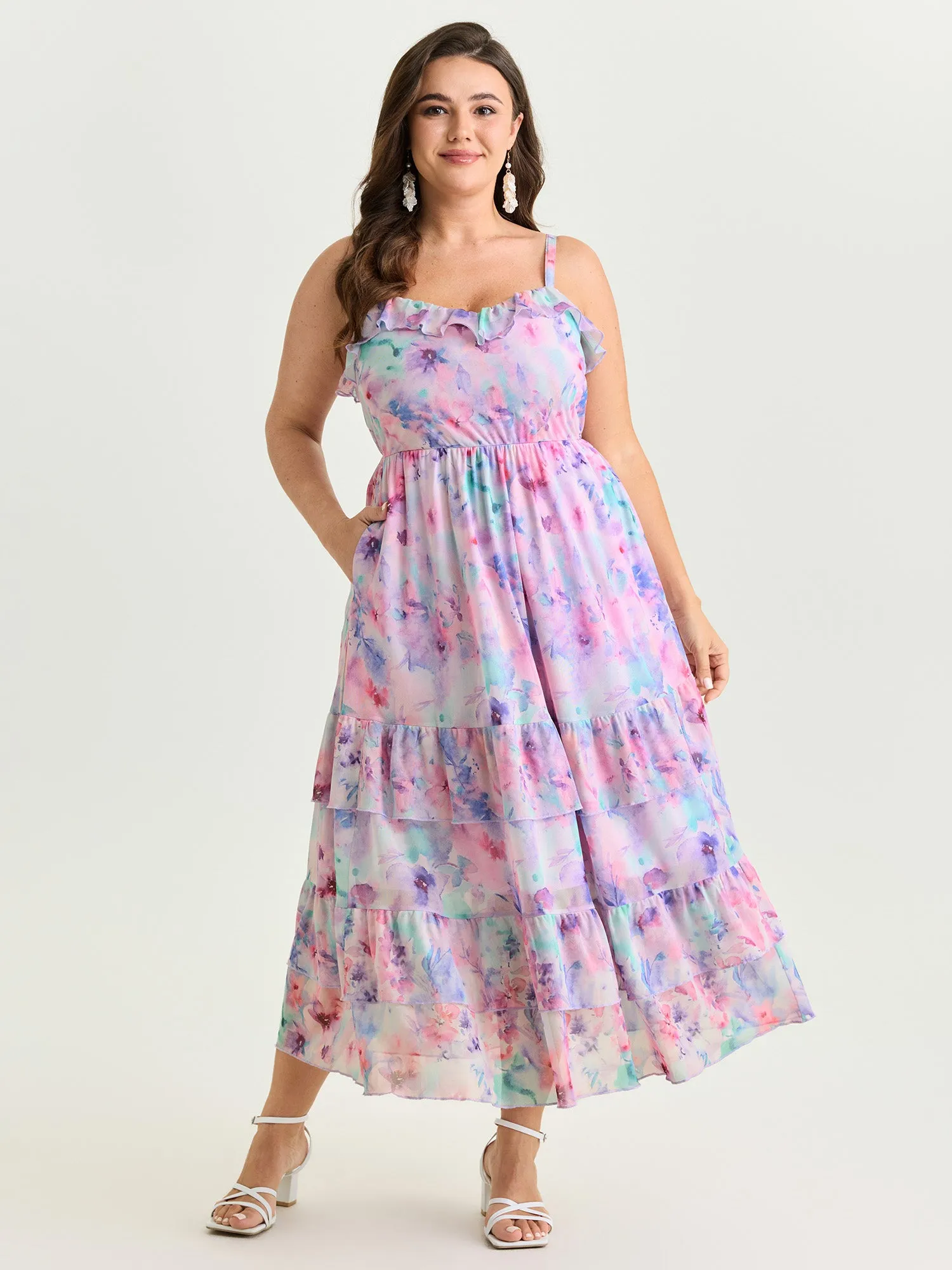 Soft Floral Mesh Print Flowy Maxi Dress sold by Bloomchic product image thumbnail 3
