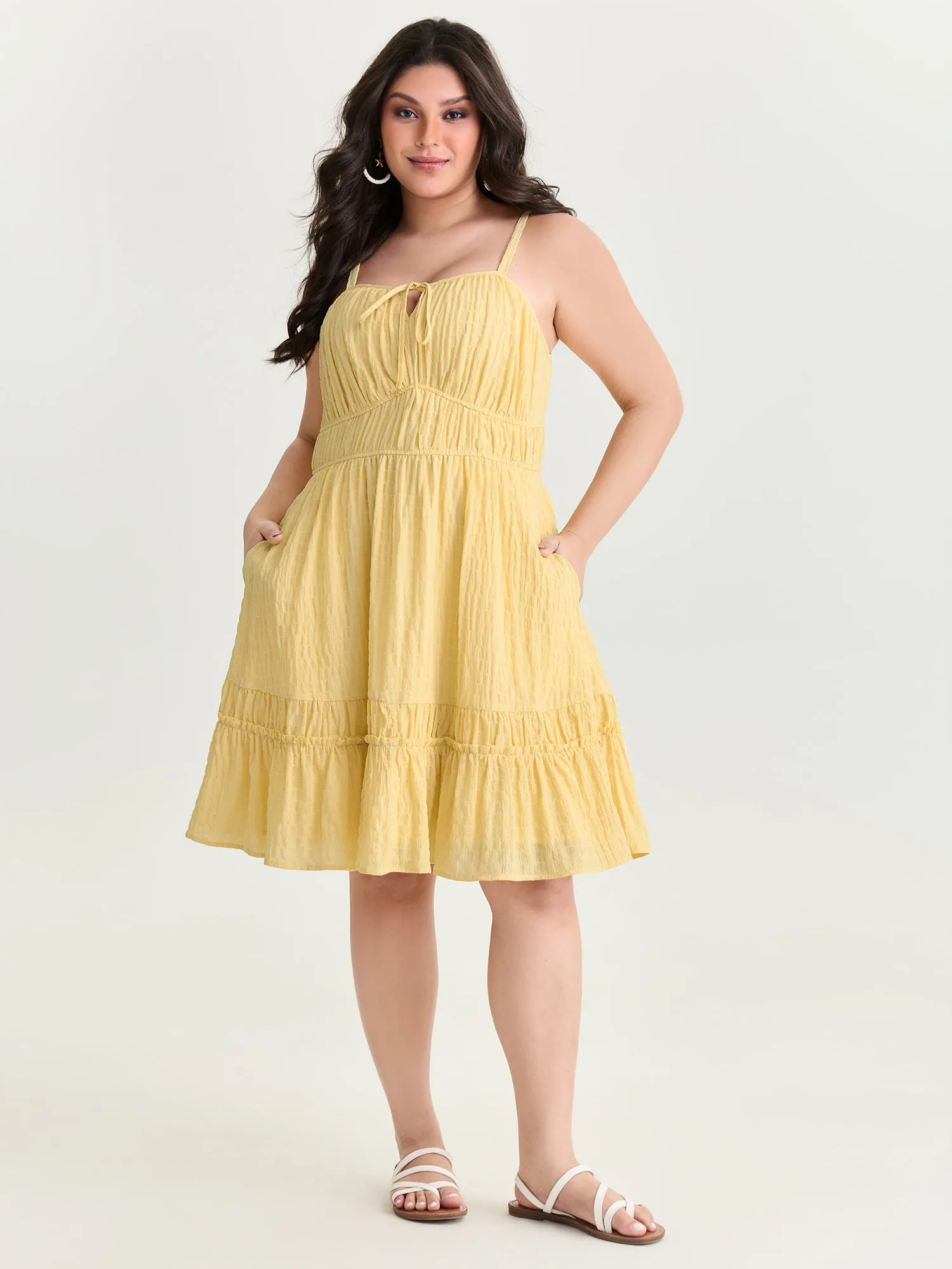 Cinched-Waist Ruffled Hem Mini Dress sold by Bloomchic product image thumbnail 3