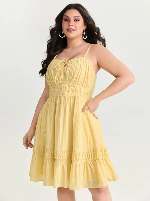 Cinched-Waist Ruffled Hem Mini Dress made by Bloomchic