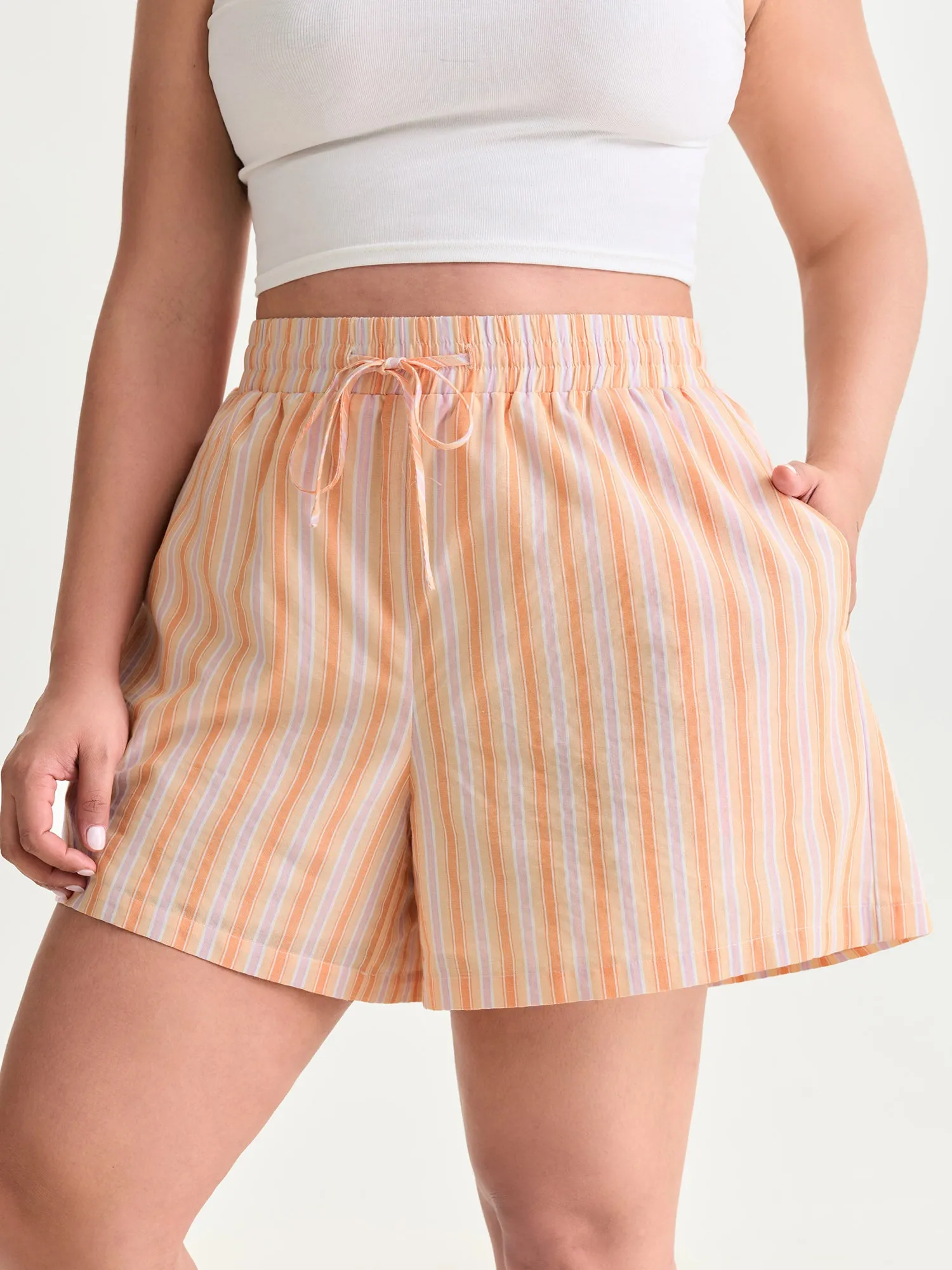 Cotton Striped Elastic Waist Drawstring Shorts sold by Bloomchic product image thumbnail 2