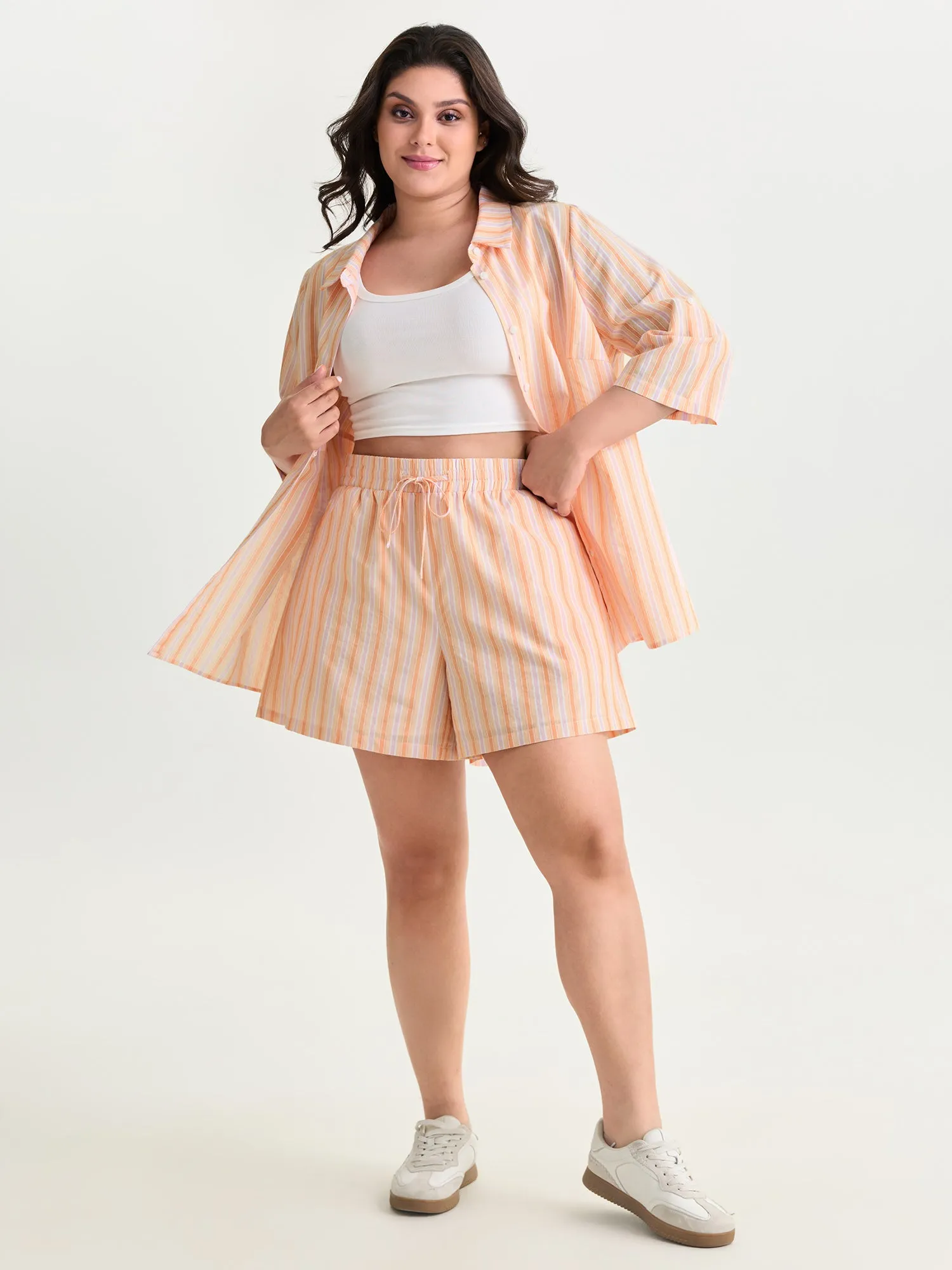 Cotton Striped Elastic Waist Drawstring Shorts sold by Bloomchic