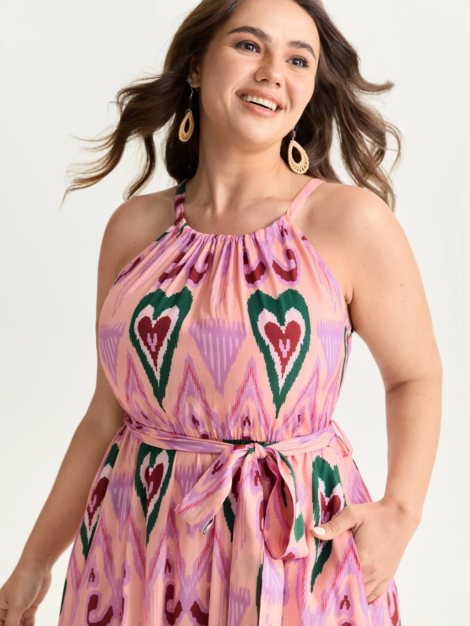 Heart Print Halter Neck Belted Maxi Dress sold by Bloomchic product image thumbnail 2