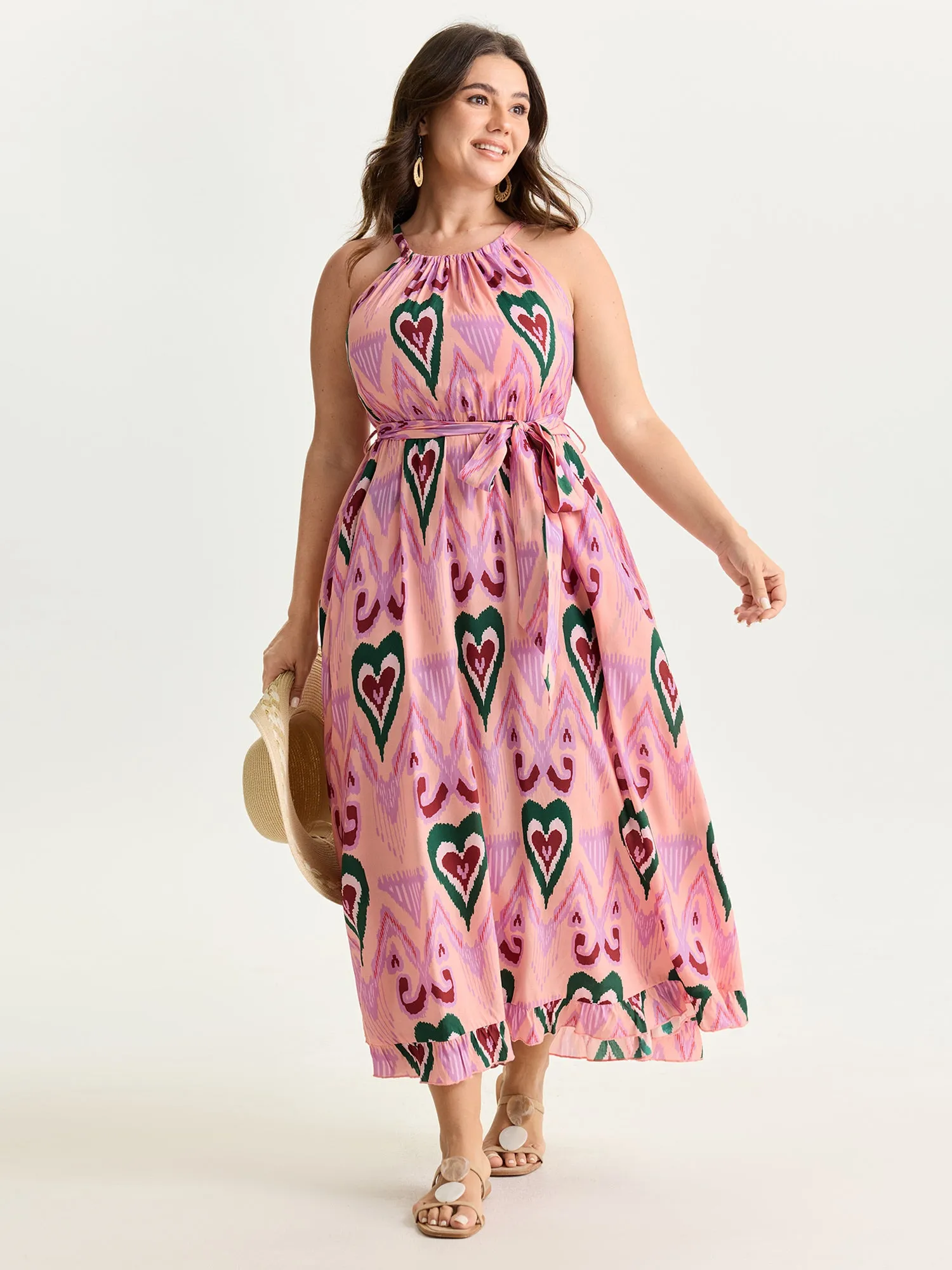 Heart Print Halter Neck Belted Maxi Dress sold by Bloomchic