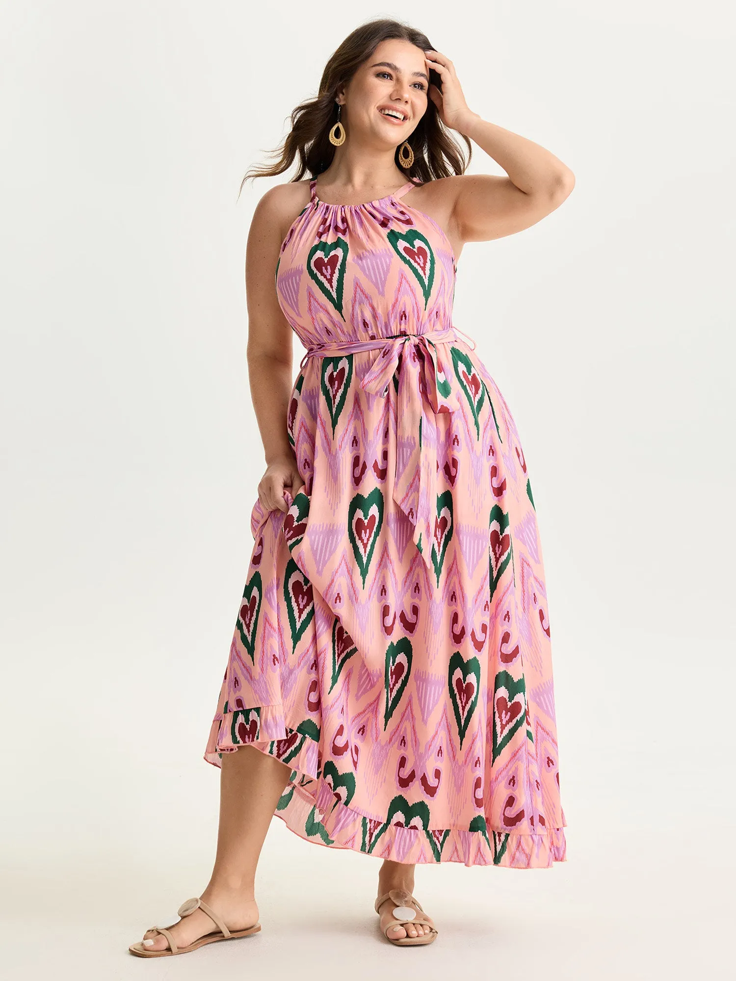 Heart Print Halter Neck Belted Maxi Dress sold by Bloomchic product image thumbnail 3