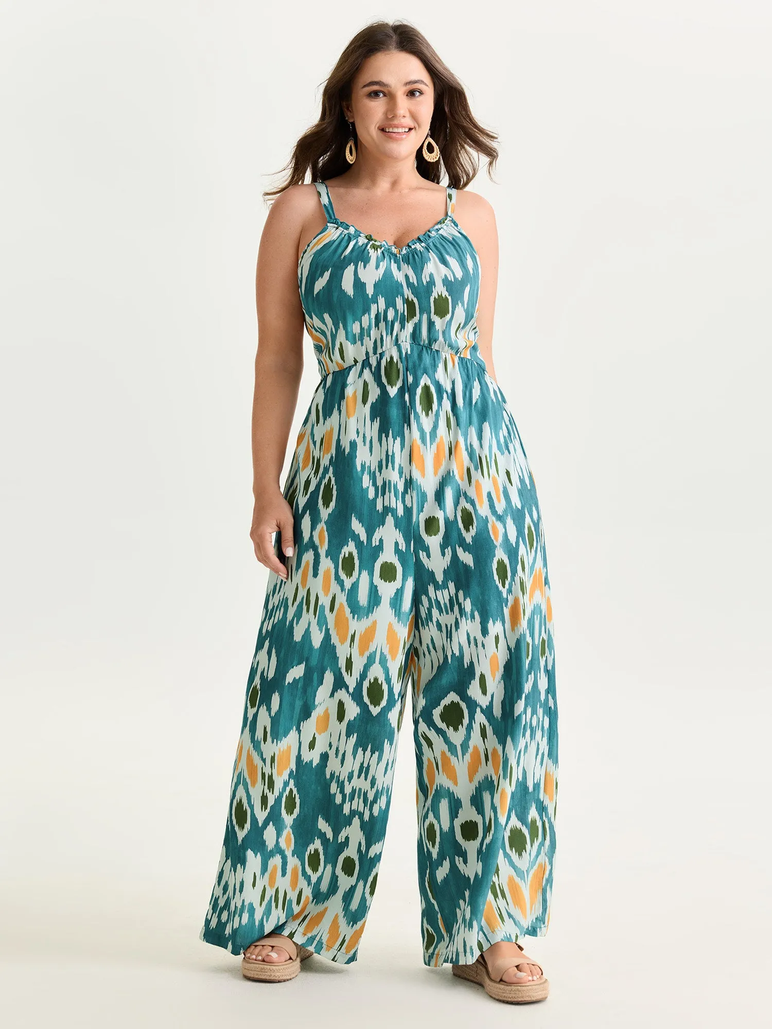 Abstract Print Spaghetti Strap Wide Leg Jumpsuit sold by Bloomchic