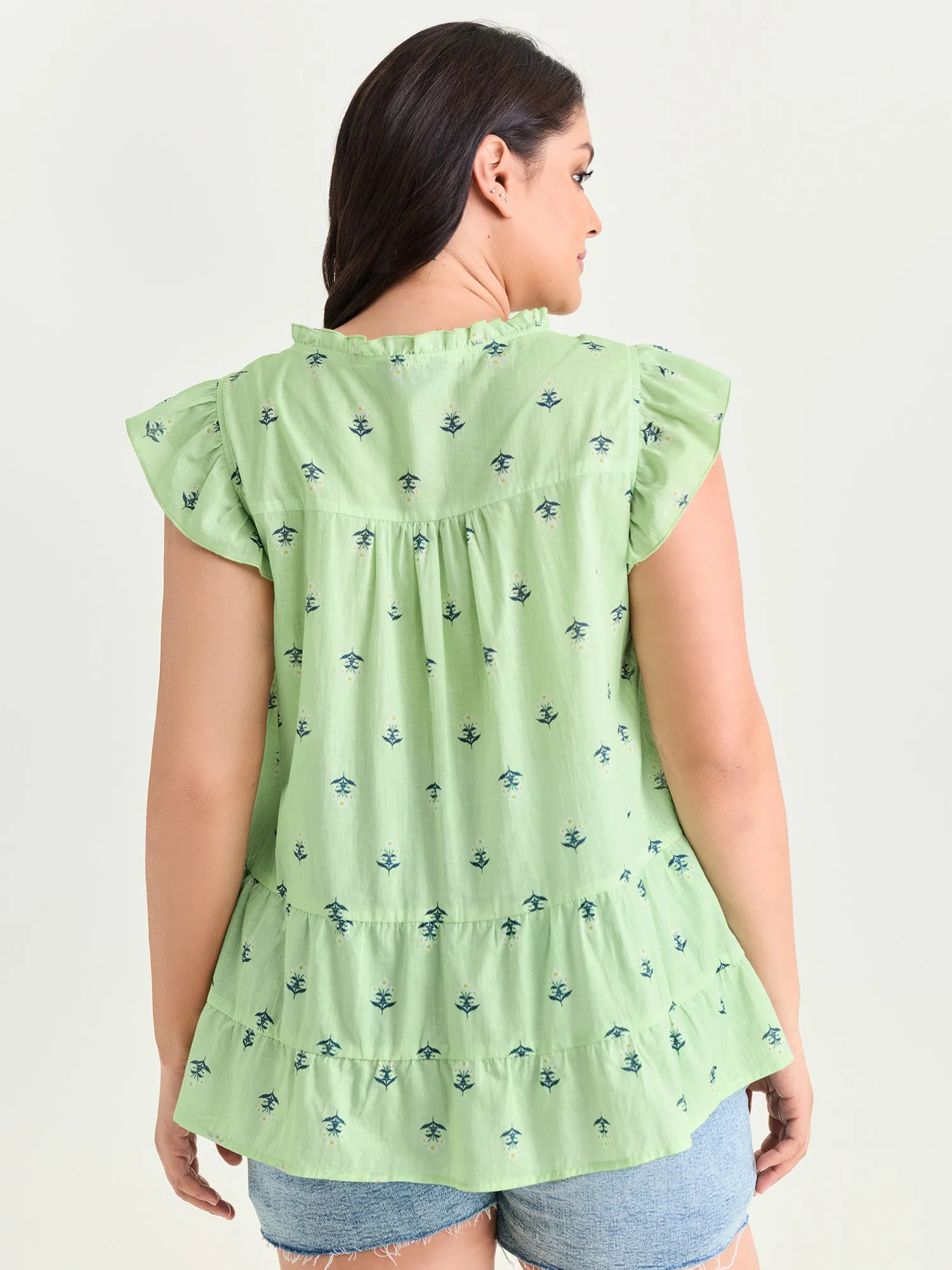 Cotton Anchor Print Lace Ruffled Sleeve Blouse sold by Bloomchic product image thumbnail 4
