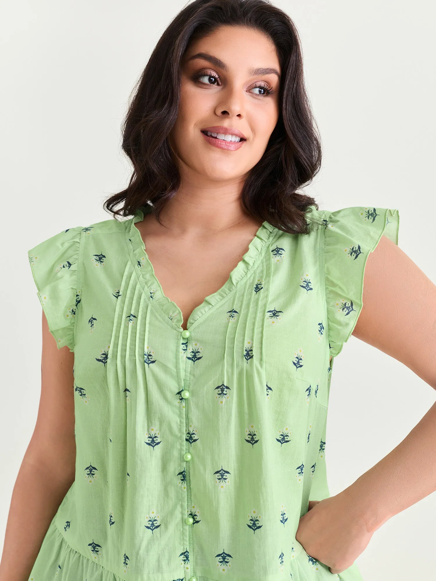 Cotton Anchor Print Lace Ruffled Sleeve Blouse sold by Bloomchic product image thumbnail 2