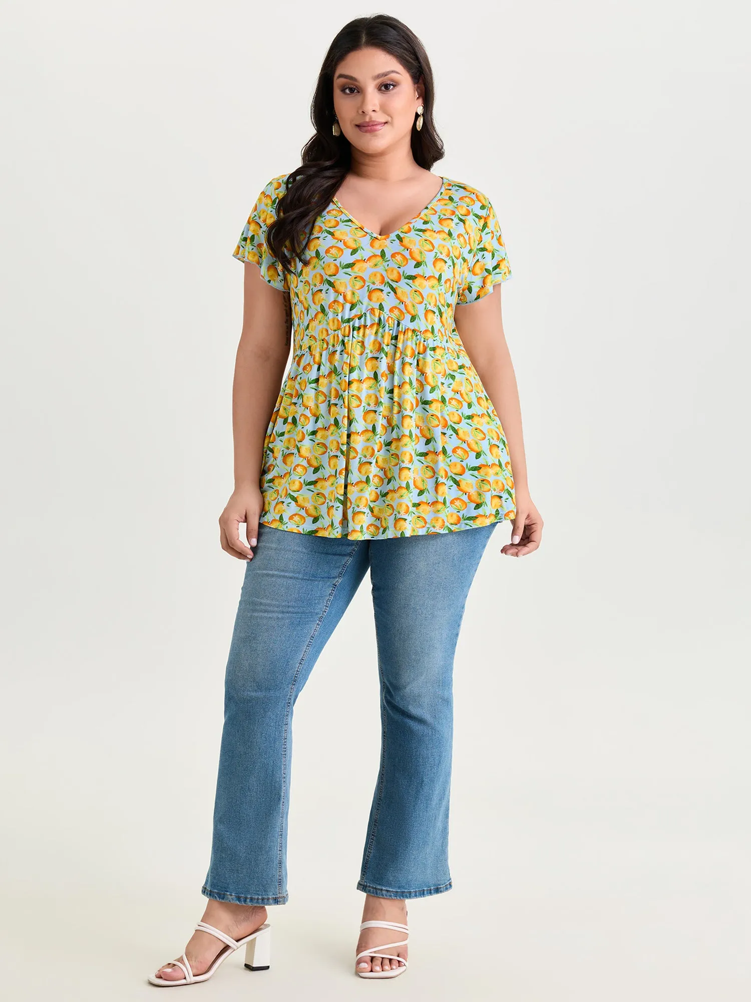 Cotton Stretchy Floral Print V-Neckline Knit Top sold by Bloomchic product image thumbnail 3